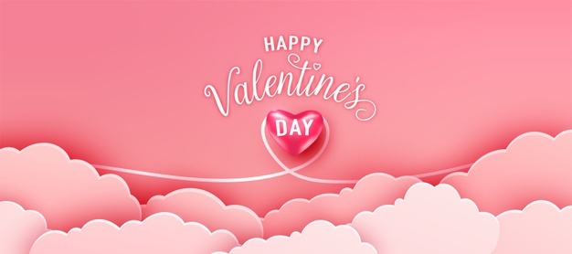 happy valentines day greeting banner papercut realistic style paper clouds realistic heart love line calligraphy text sign 333792 58 1
